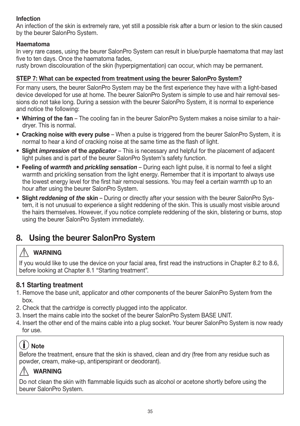 Using the beurer salonpro system | Beurer IPL 10000+ User Manual | Page 35 / 128