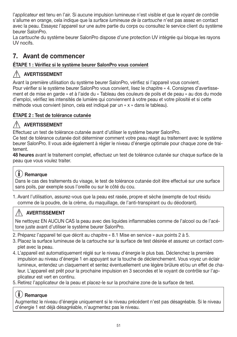 Avant de commencer | Beurer IPL 10000+ User Manual | Page 51 / 128