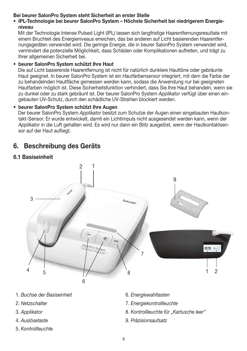 Beschreibung des geräts | Beurer IPL 10000+ User Manual | Page 8 / 128
