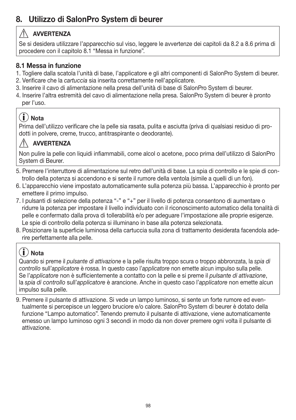 Utilizzo di salonpro system di beurer | Beurer IPL 10000+ User Manual | Page 98 / 128