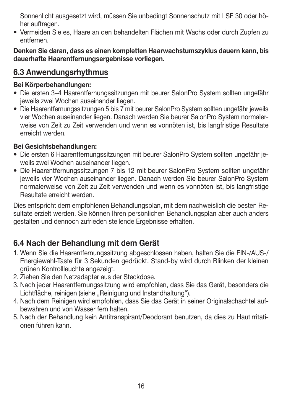 3 anwendungsrhythmus, 4 nach der behandlung mit dem gerät | Beurer IPL 7000 User Manual | Page 16 / 124