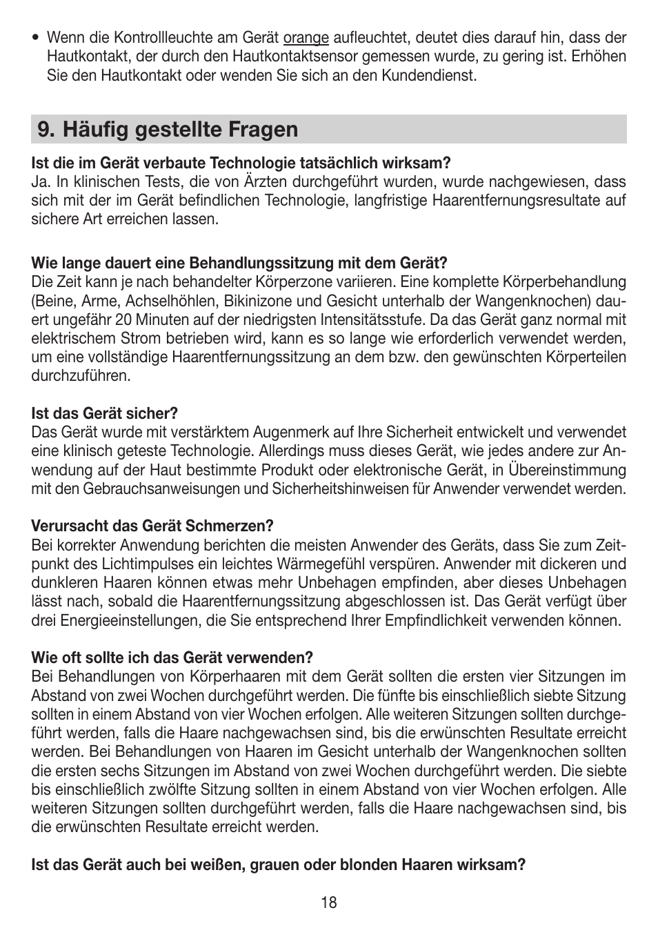 Häufig gestellte fragen | Beurer IPL 7000 User Manual | Page 18 / 124