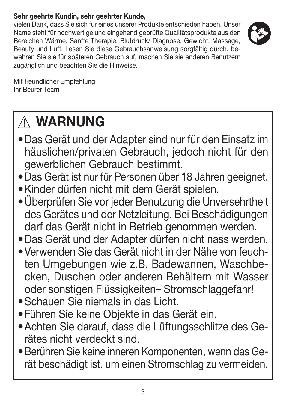 Warnung | Beurer IPL 7000 User Manual | Page 3 / 124