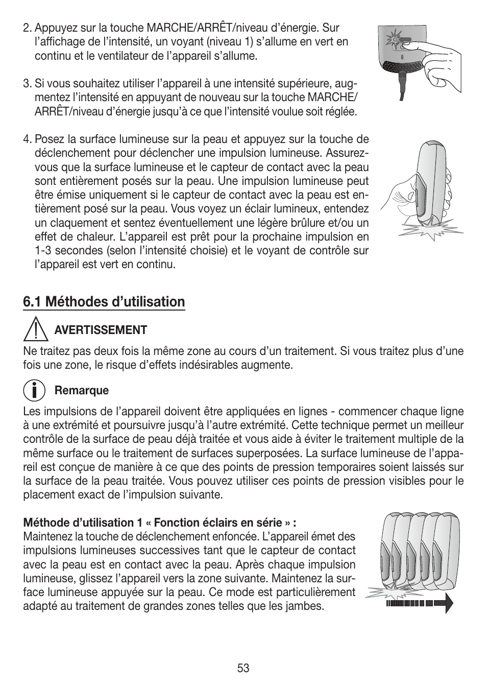 1 méthodes d’utilisation | Beurer IPL 7000 User Manual | Page 53 / 124