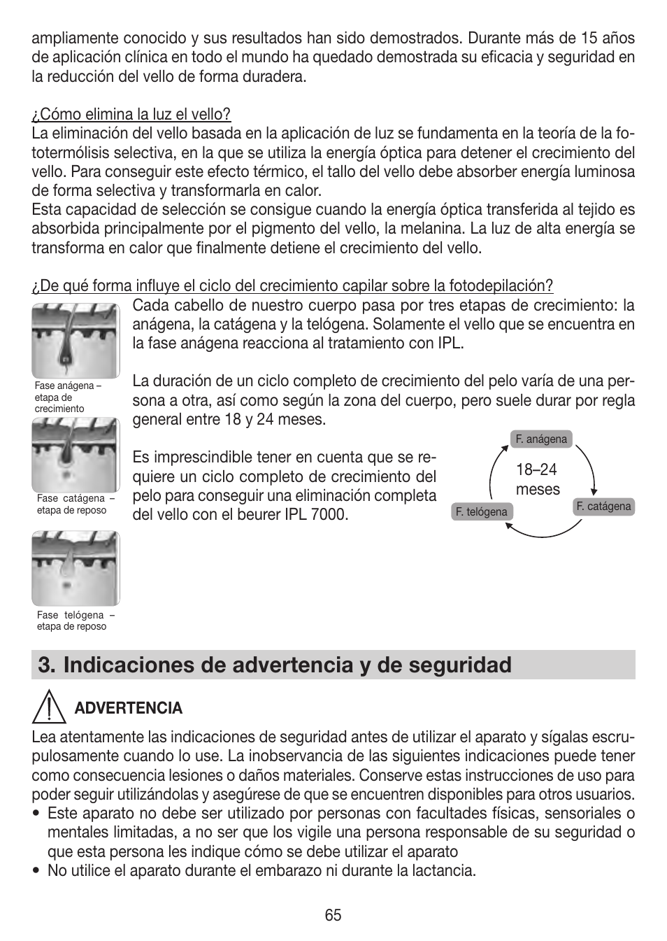 Indicaciones de advertencia y de seguridad | Beurer IPL 7000 User Manual | Page 65 / 124