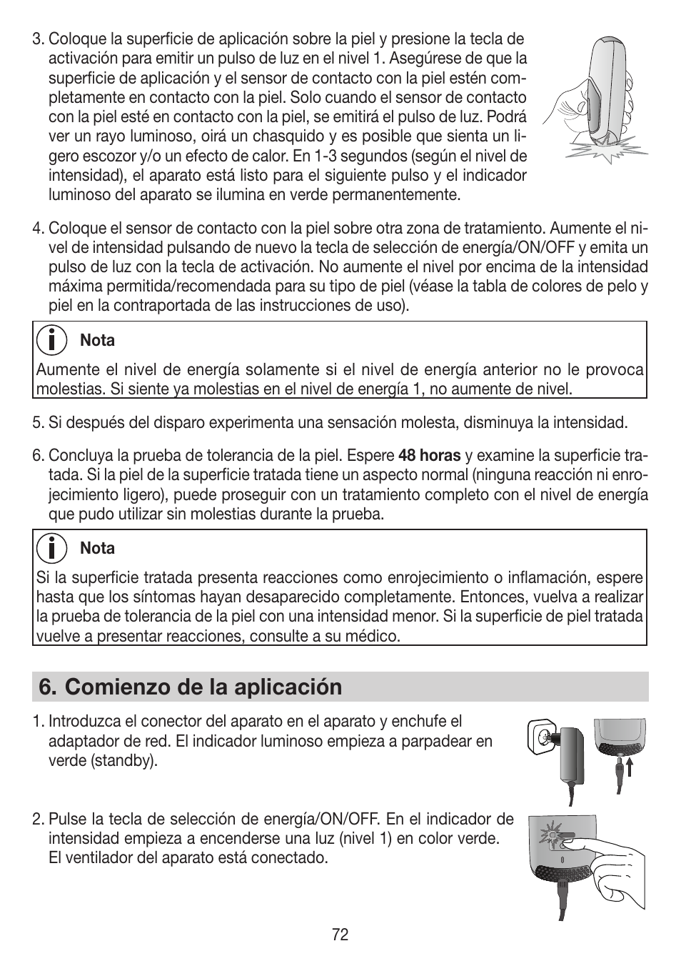 Comienzo de la aplicación | Beurer IPL 7000 User Manual | Page 72 / 124