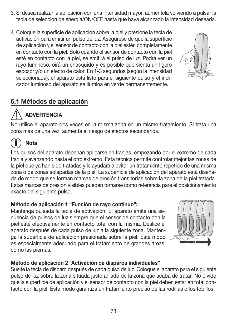 1 métodos de aplicación | Beurer IPL 7000 User Manual | Page 73 / 124