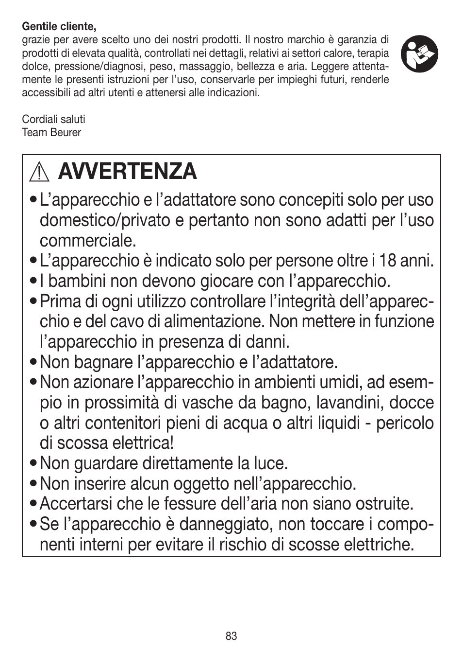 Avvertenza | Beurer IPL 7000 User Manual | Page 83 / 124