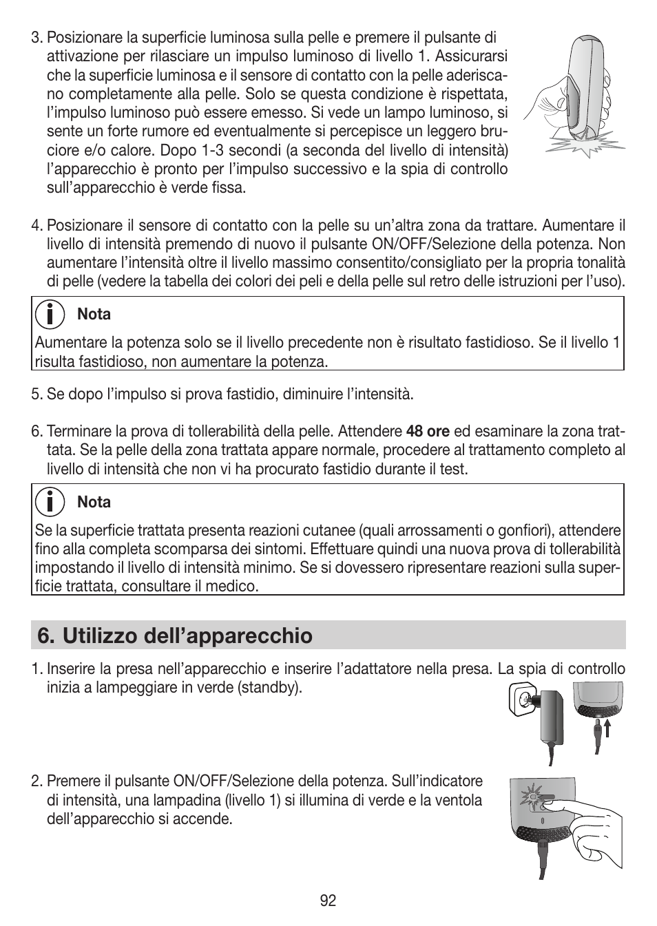 Utilizzo dell’apparecchio | Beurer IPL 7000 User Manual | Page 92 / 124