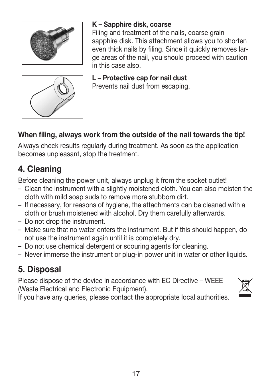 Cleaning, Disposal | Beurer MP 62 User Manual | Page 17 / 96