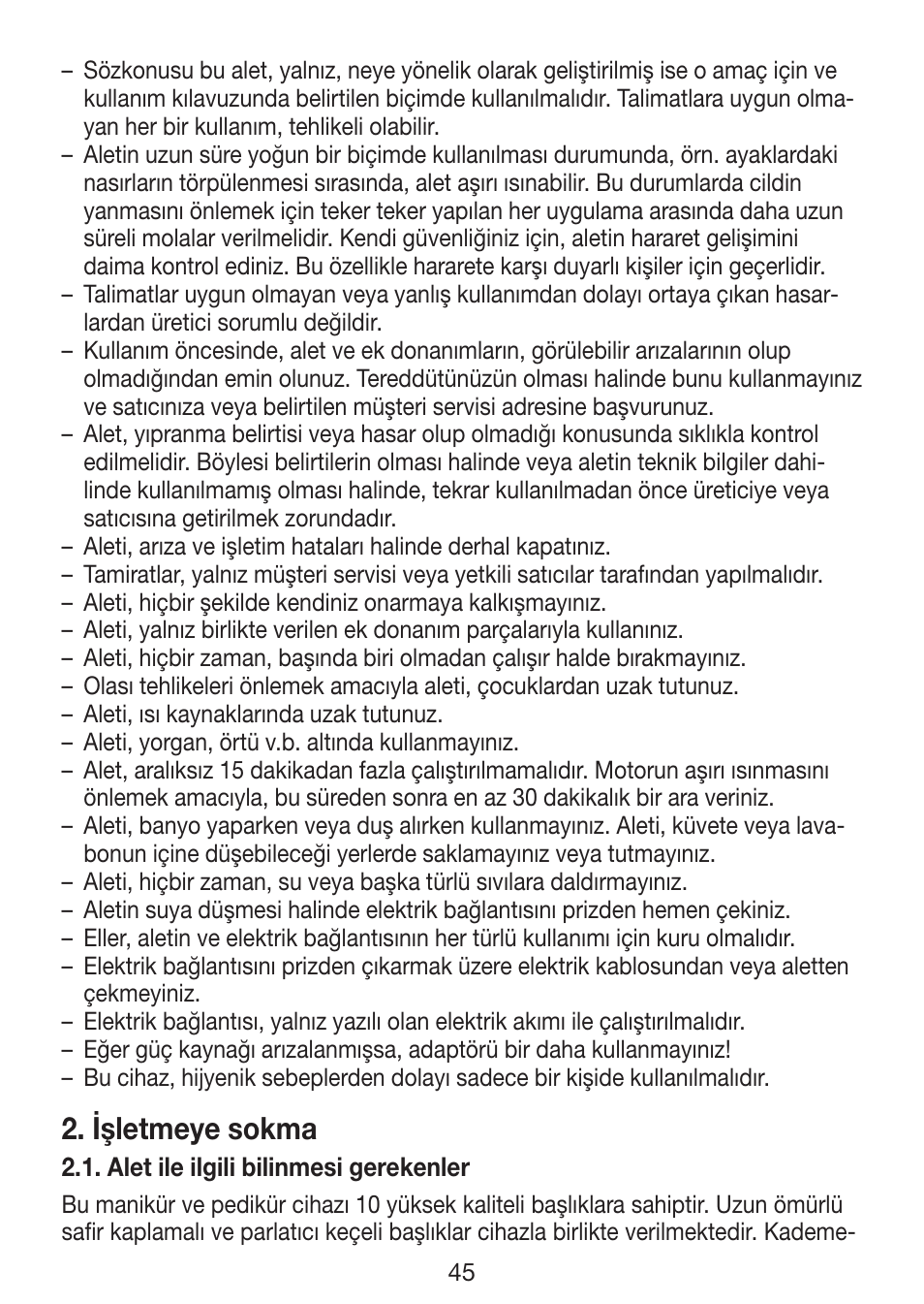 Işletmeye sokma | Beurer MP 62 User Manual | Page 45 / 96