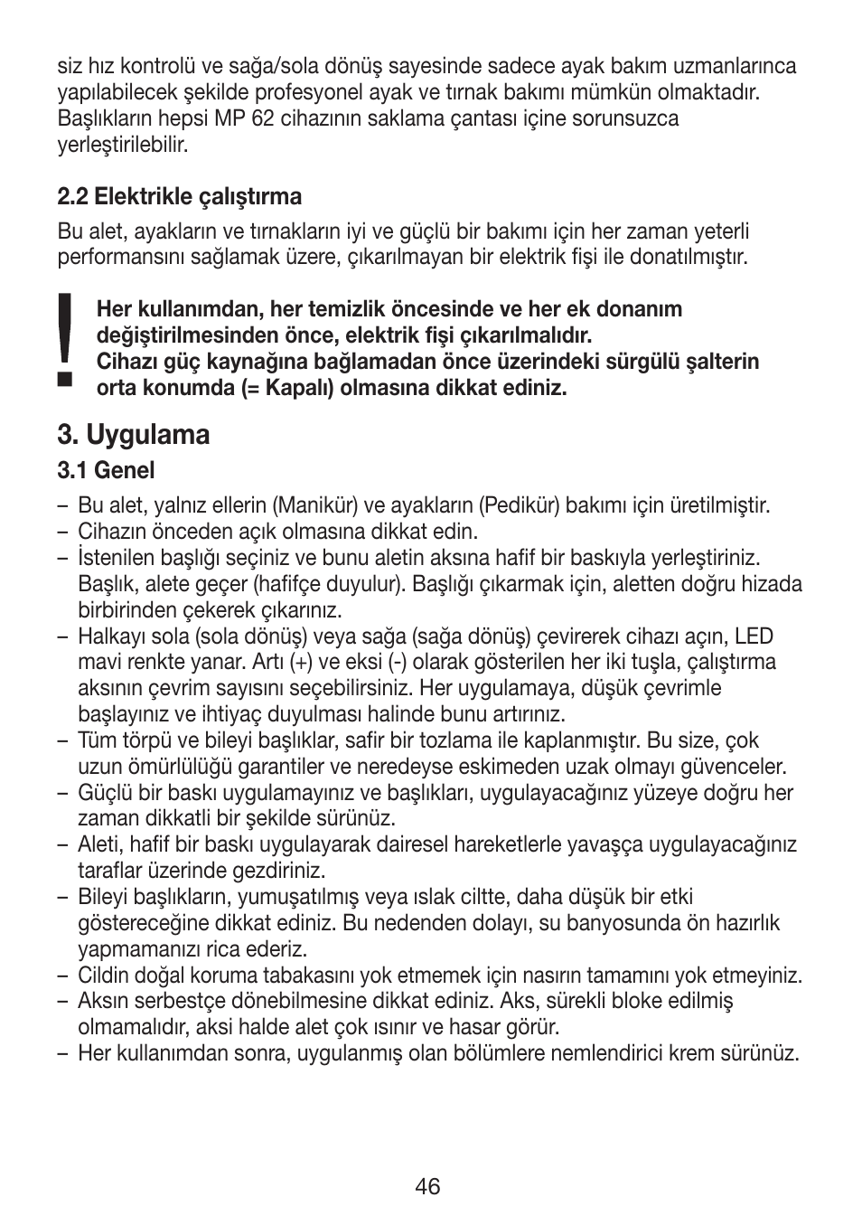 Uygulama | Beurer MP 62 User Manual | Page 46 / 96