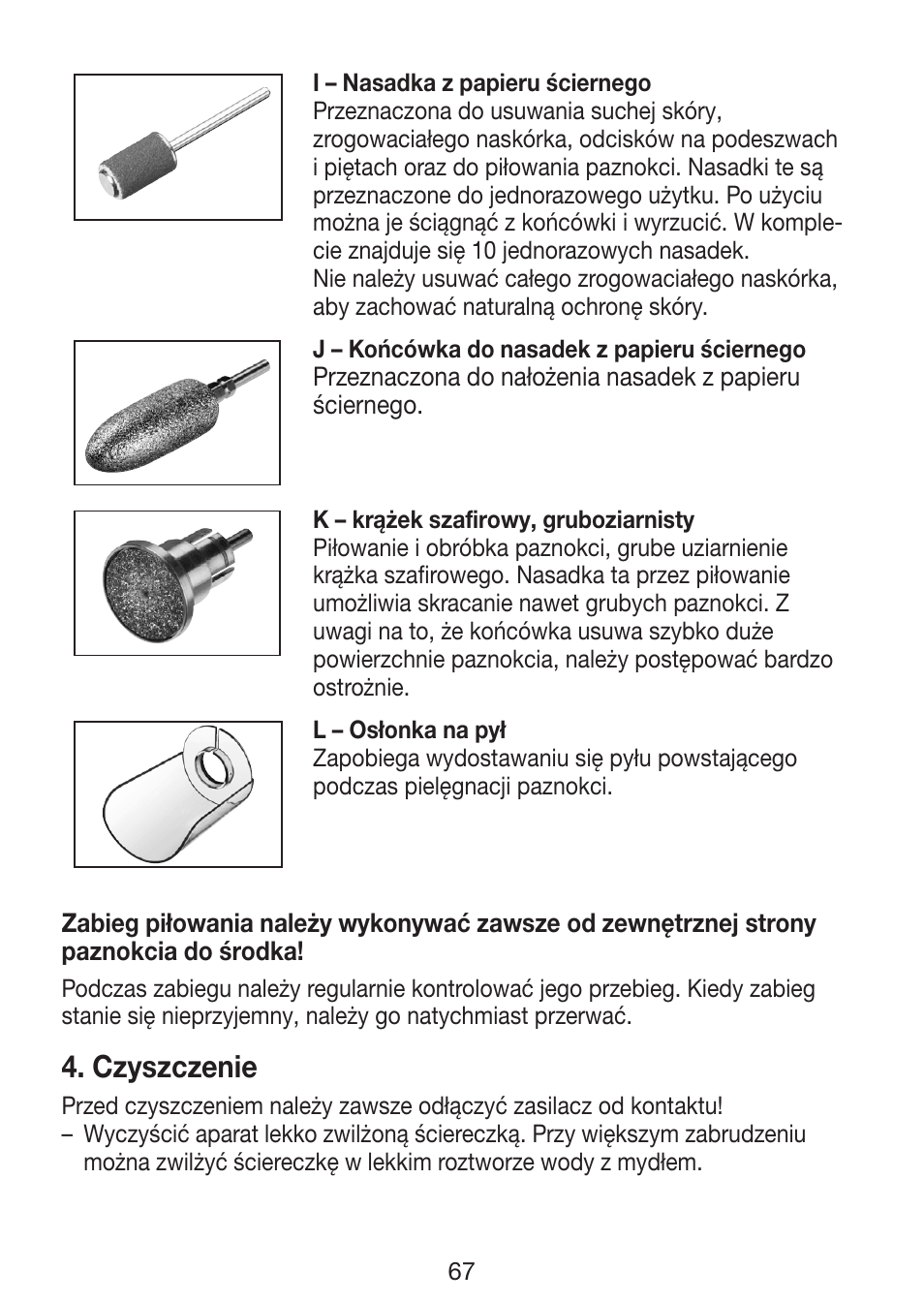 Czyszczenie | Beurer MP 62 User Manual | Page 67 / 96