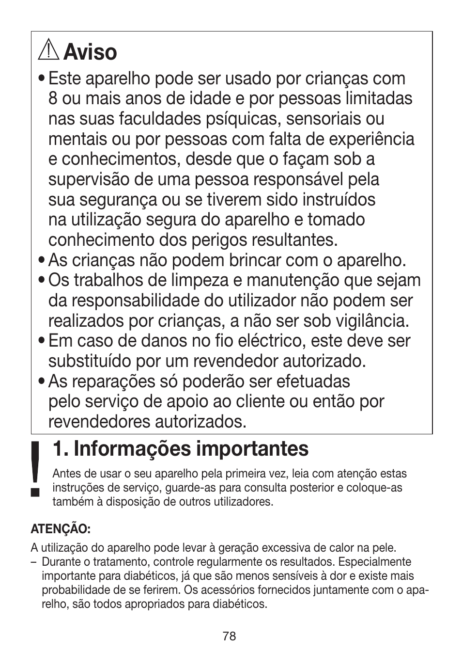 Aviso, Informações importantes | Beurer MP 62 User Manual | Page 78 / 96