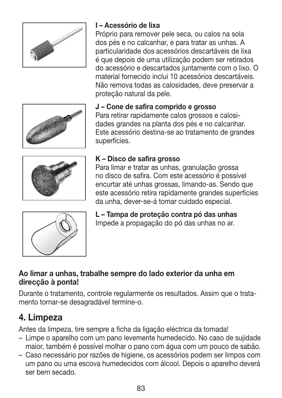 Limpeza | Beurer MP 62 User Manual | Page 83 / 96