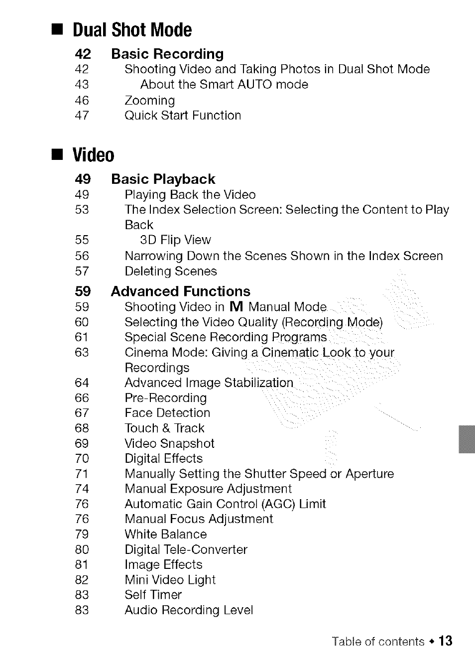 Dual shot mode, Video | Canon HF S21 User Manual | Page 13 / 104