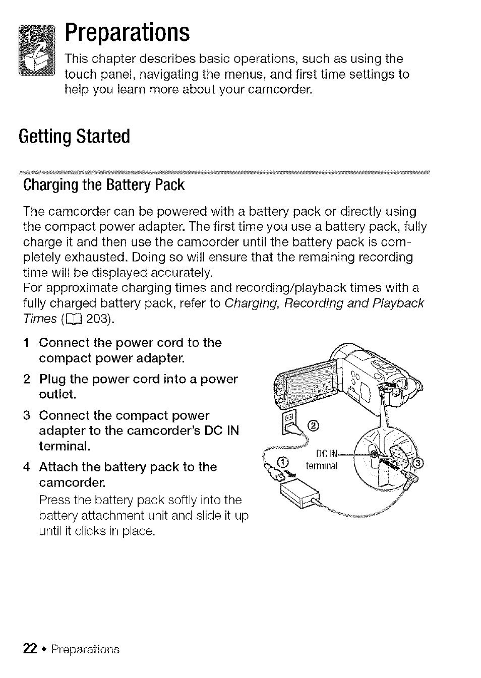 Preparations, Getting started | Canon HF S21 User Manual | Page 22 / 104