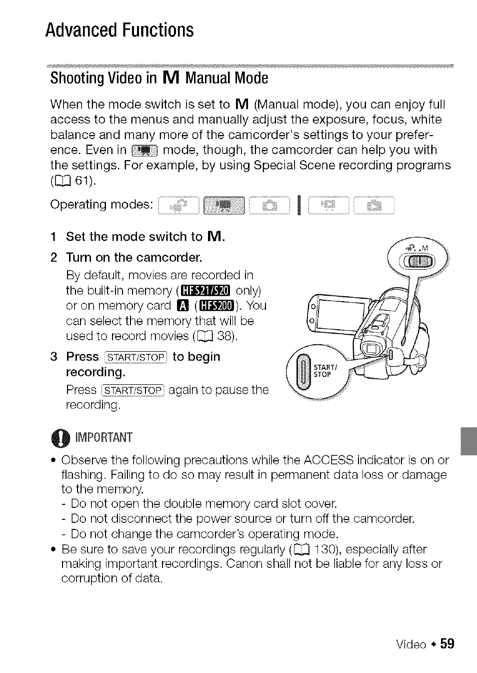 Advanced functions | Canon HF S21 User Manual | Page 59 / 104