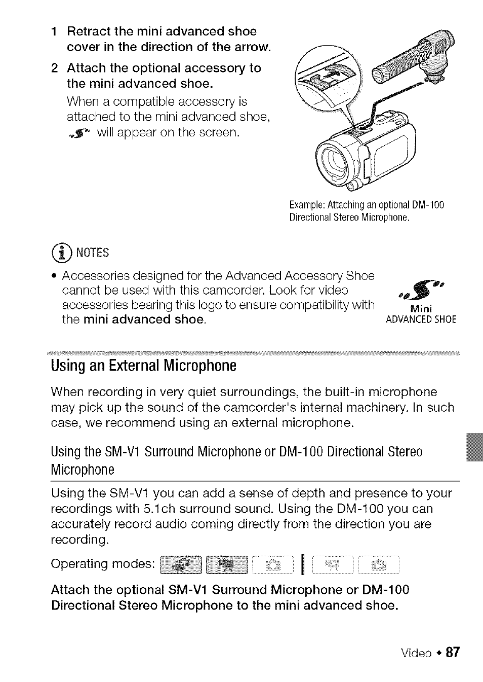 Using an external microphone | Canon HF S21 User Manual | Page 87 / 104