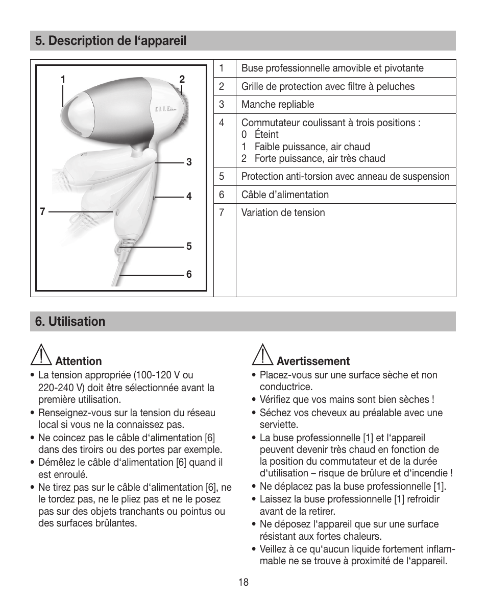 Description de l‘appareil, Utilisation | Beurer HDE 10 User Manual | Page 18 / 72
