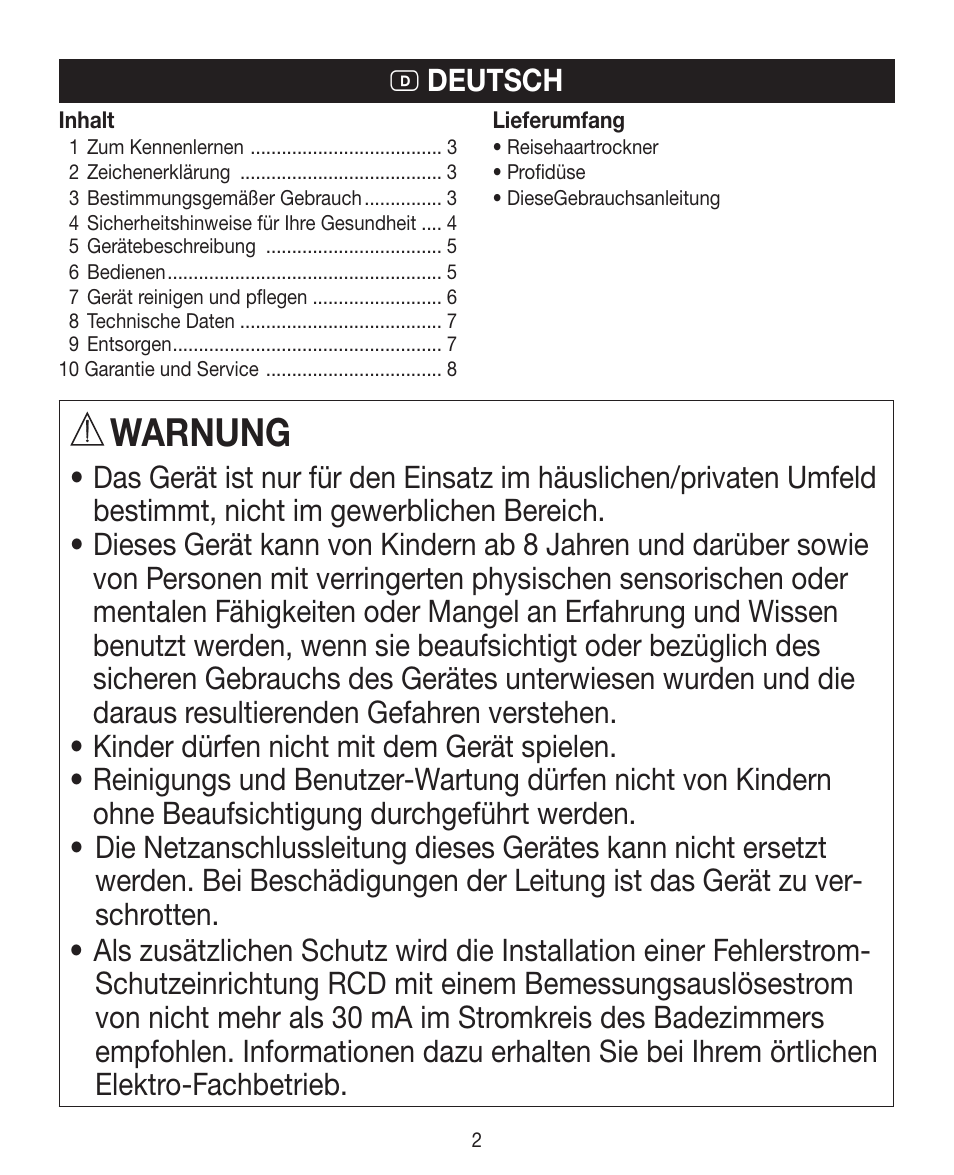Warnung | Beurer HDE 10 User Manual | Page 2 / 72