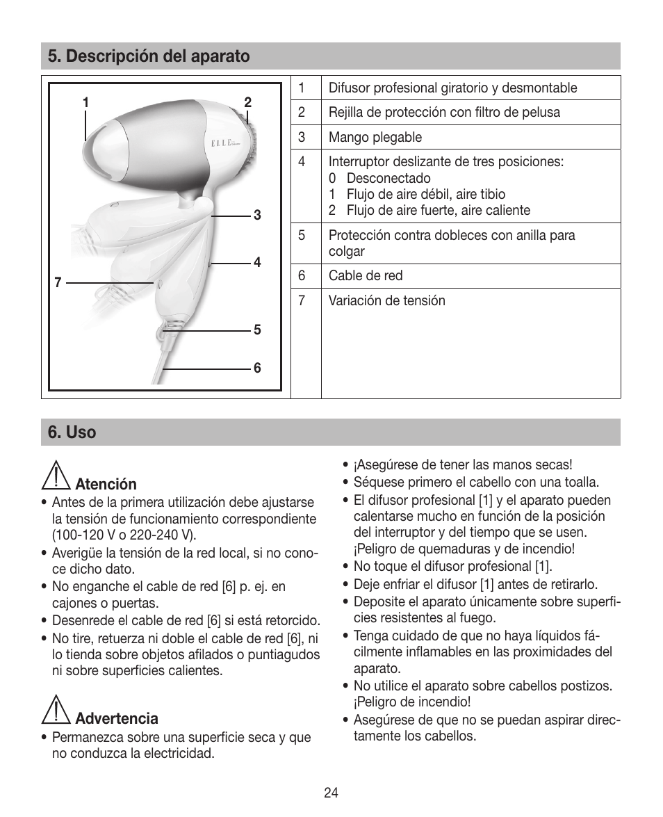 Descripción del aparato | Beurer HDE 10 User Manual | Page 24 / 72