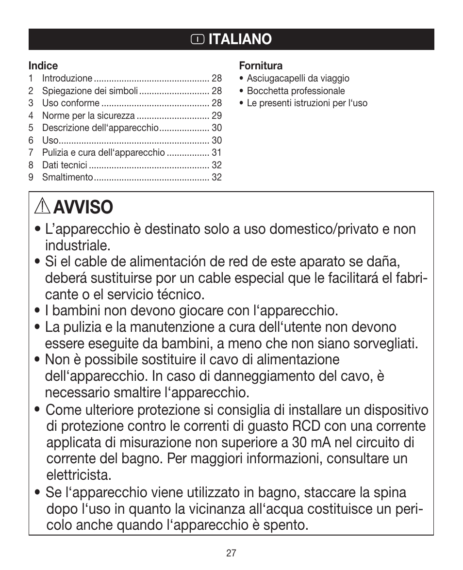 Avviso | Beurer HDE 10 User Manual | Page 27 / 72