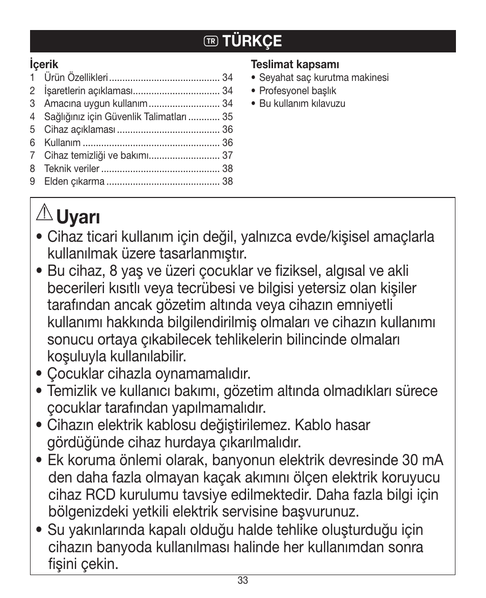 Uyarı | Beurer HDE 10 User Manual | Page 33 / 72