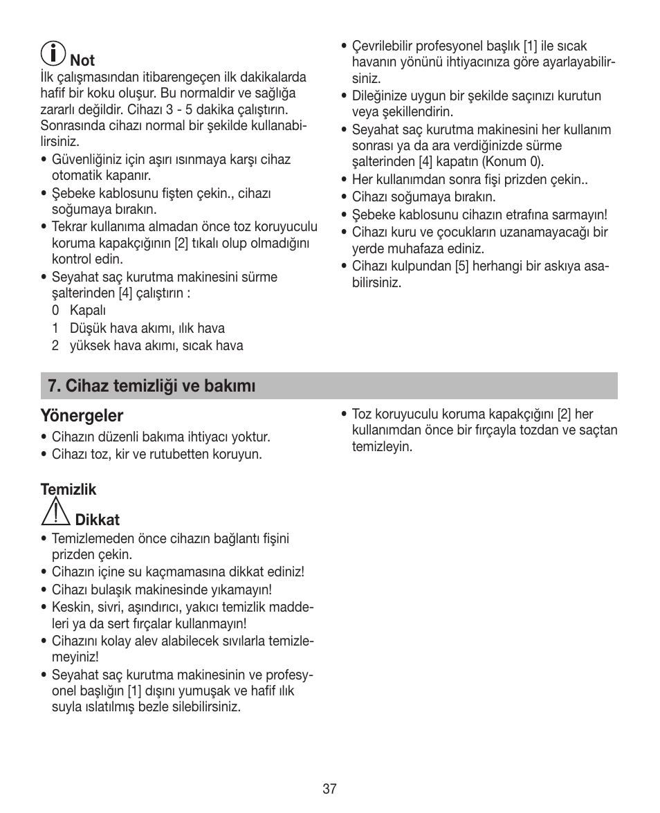 Cihaz temizliği ve bakımı yönergeler | Beurer HDE 10 User Manual | Page 37 / 72
