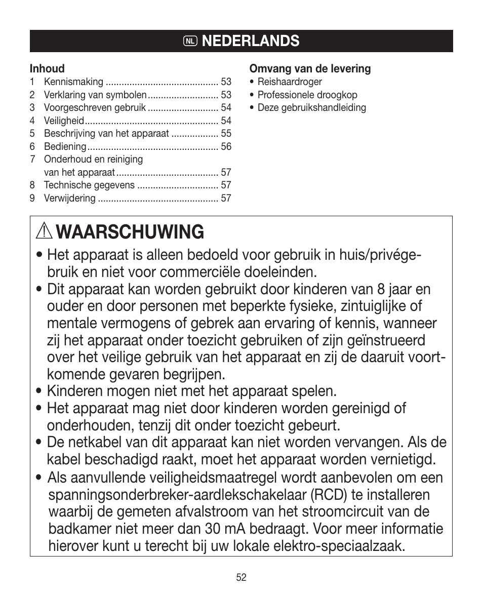 Waarschuwing | Beurer HDE 10 User Manual | Page 52 / 72