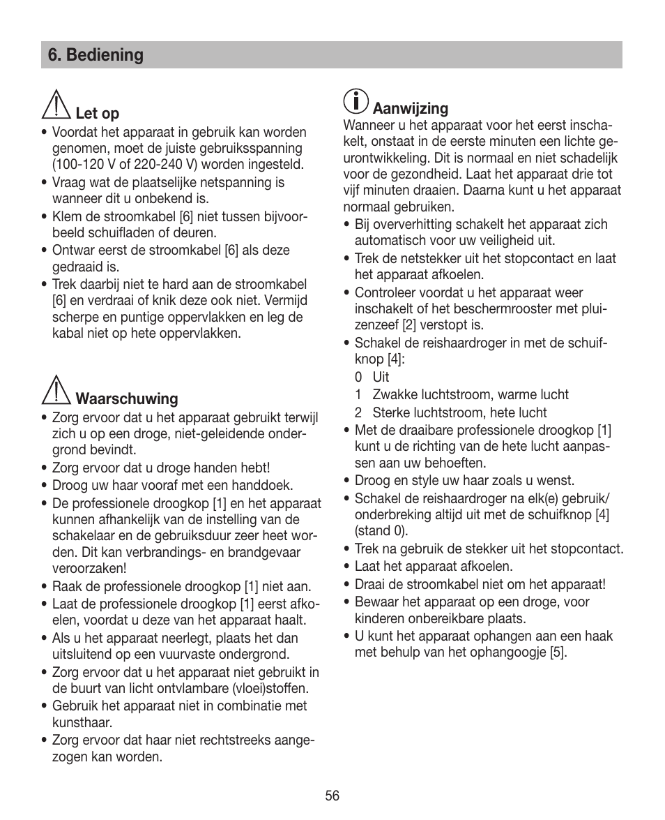 Bediening | Beurer HDE 10 User Manual | Page 56 / 72