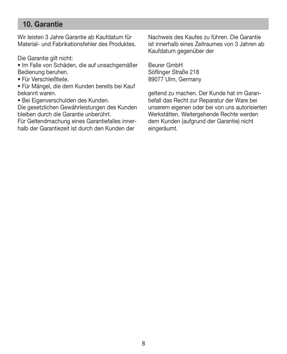 Garantie | Beurer HDE 10 User Manual | Page 8 / 72