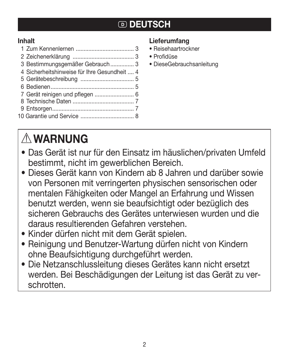 Warnung, D deutsch | Beurer HDE 15 User Manual | Page 2 / 72