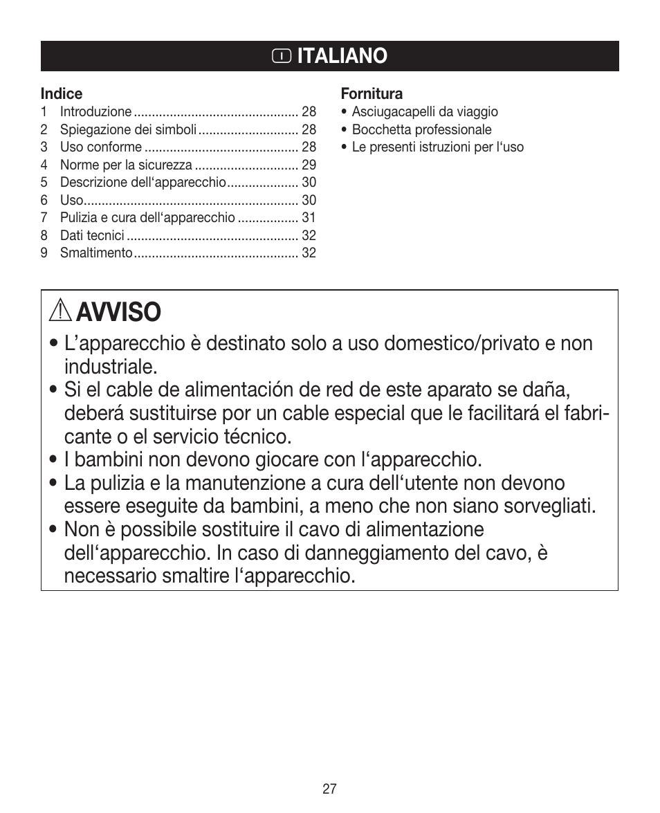 Avviso | Beurer HDE 15 User Manual | Page 27 / 72
