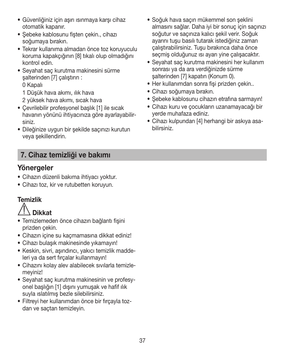 Cihaz temizliği ve bakımı yönergeler | Beurer HDE 15 User Manual | Page 37 / 72
