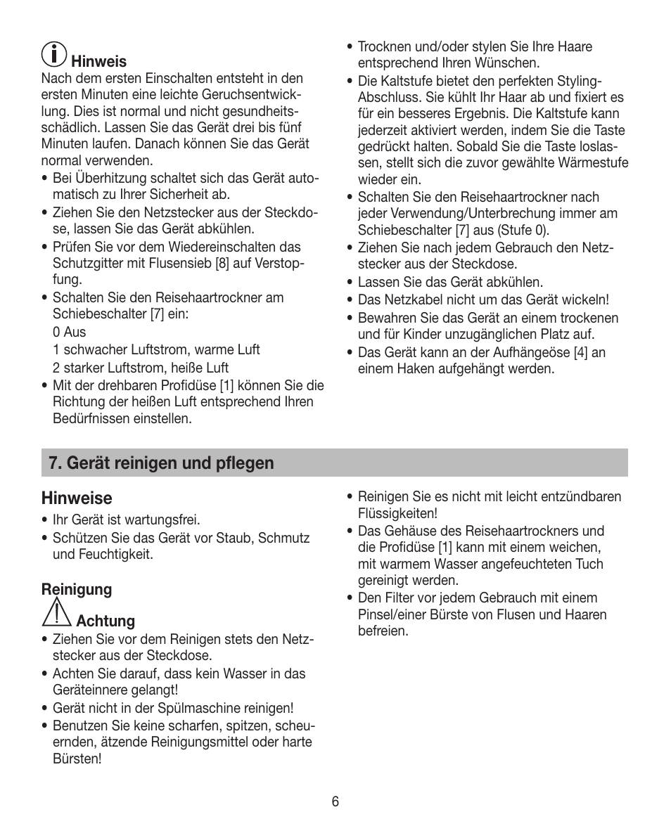 Gerät reinigen und pflegen hinweise | Beurer HDE 15 User Manual | Page 6 / 72