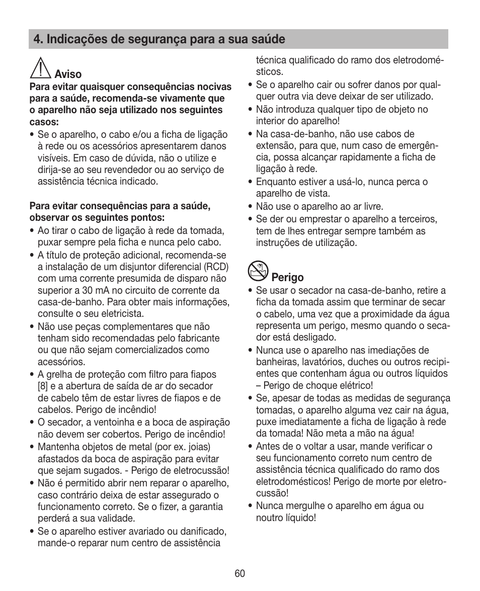 Indicações de segurança para a sua saúde | Beurer HDE 15 User Manual | Page 60 / 72