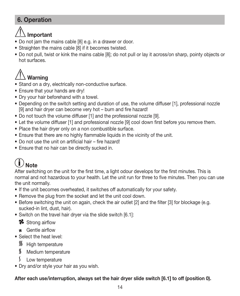 Operation | Beurer HDE 30 User Manual | Page 14 / 84