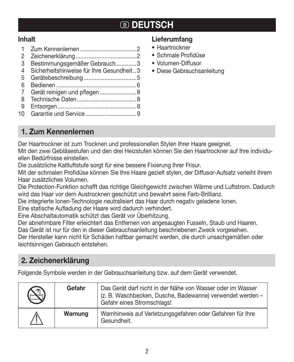 D deutsch, Zum kennenlernen, Zeichenerklärung | Beurer HDE 30 User Manual | Page 2 / 84