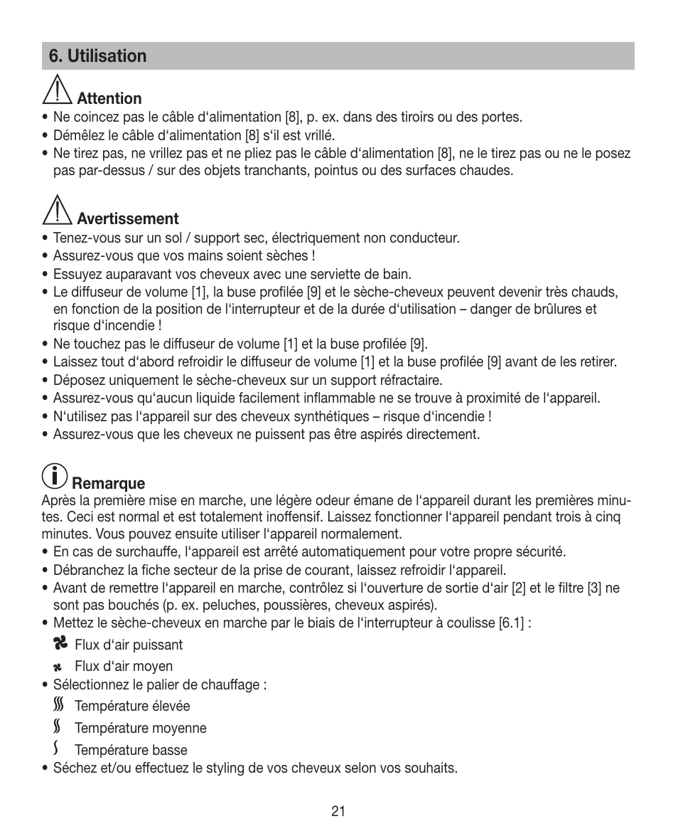 Utilisation | Beurer HDE 30 User Manual | Page 21 / 84