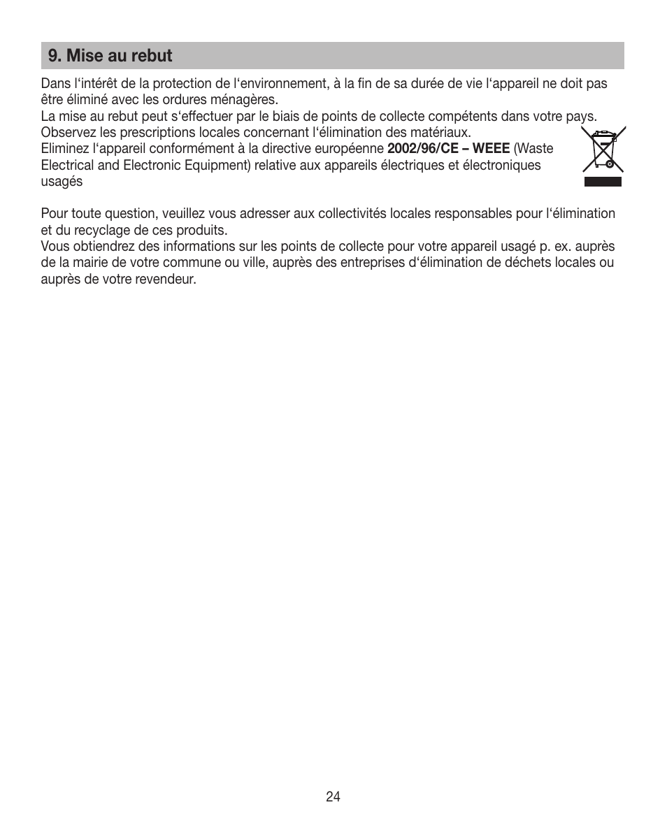 Mise au rebut | Beurer HDE 30 User Manual | Page 24 / 84