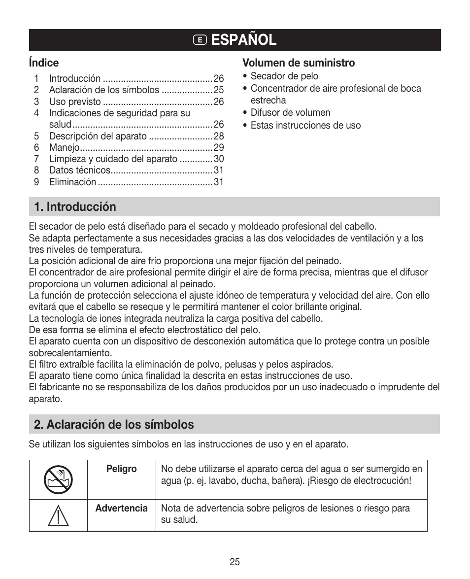 E español, Introducción, Aclaración de los símbolos | Beurer HDE 30 User Manual | Page 25 / 84