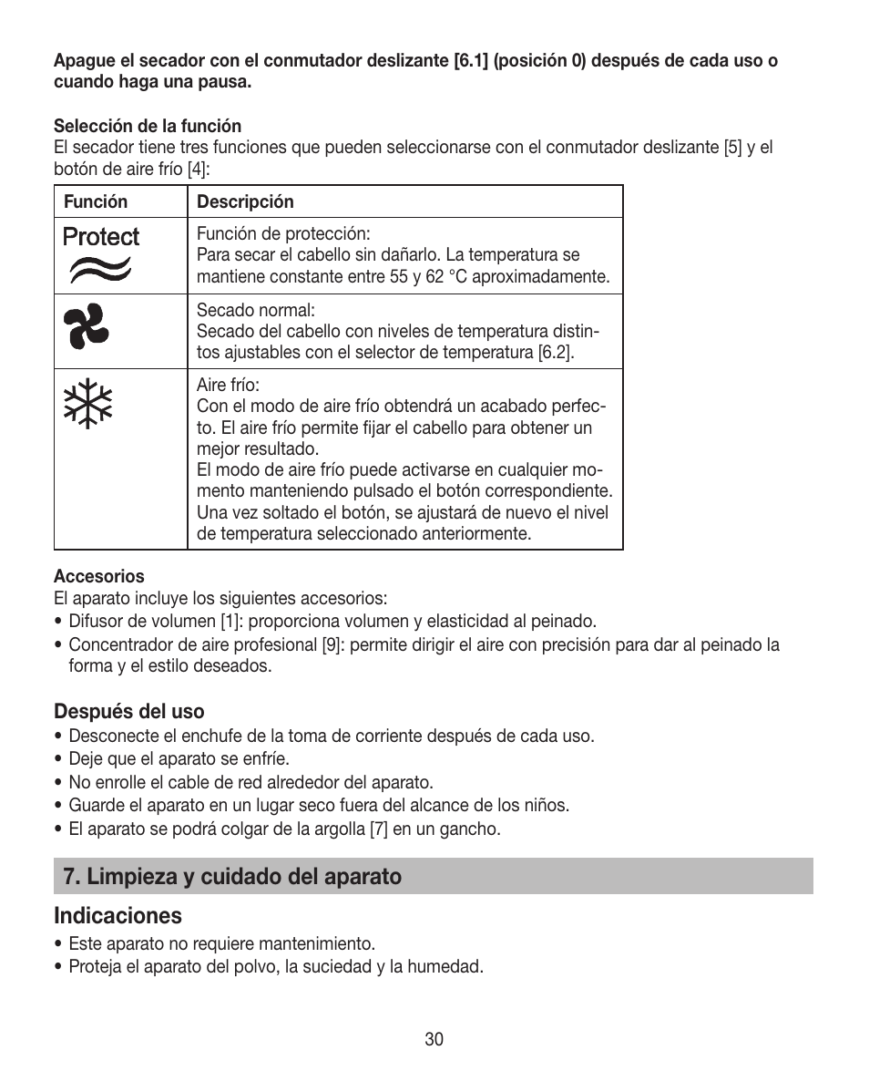 Limpieza y cuidado del aparato indicaciones | Beurer HDE 30 User Manual | Page 30 / 84