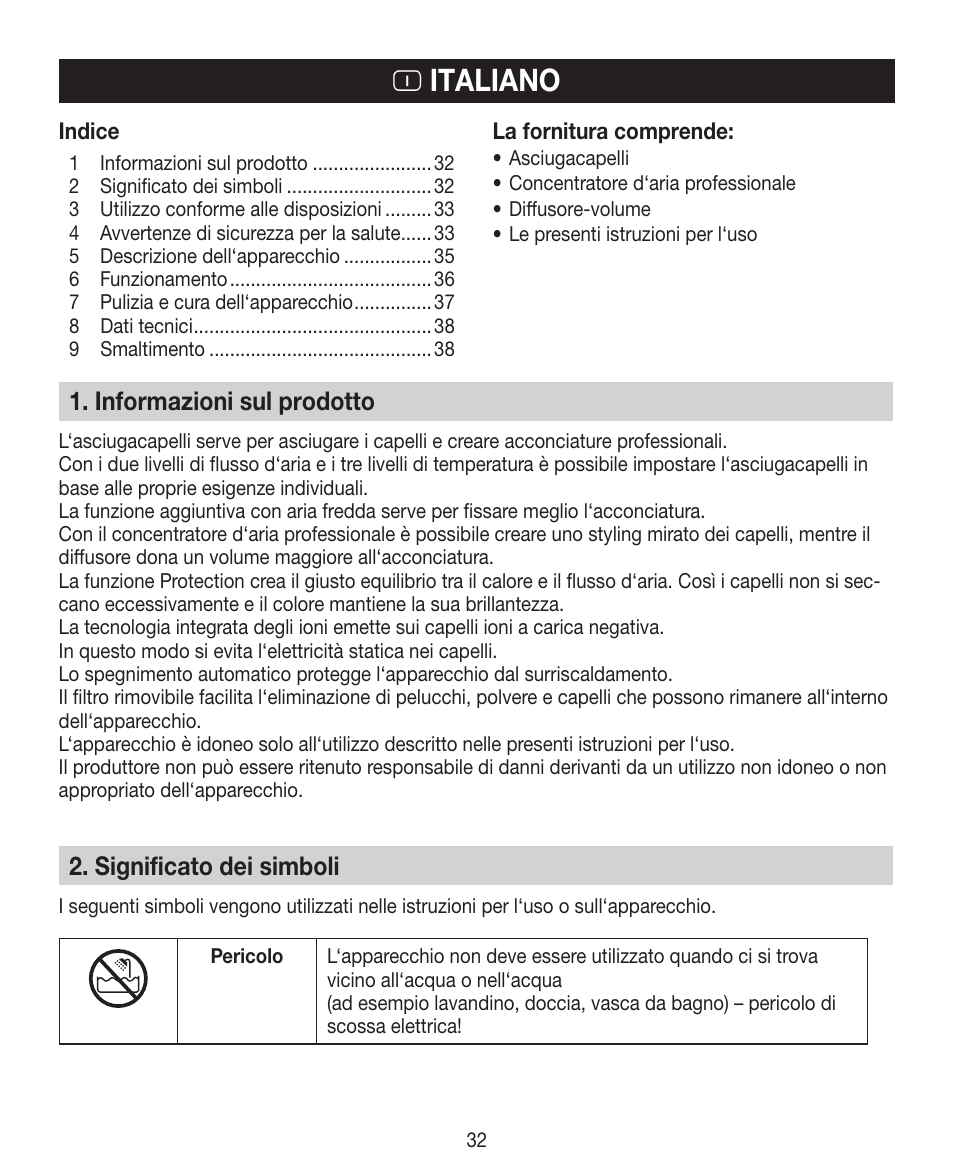 I italiano, Informazioni sul prodotto, Significato dei simboli | Beurer HDE 30 User Manual | Page 32 / 84