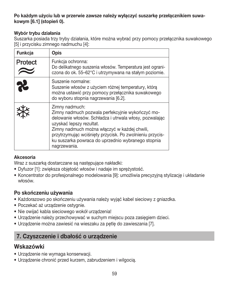 Czyszczenie i dbałość o urządzenie wskazówki | Beurer HDE 30 User Manual | Page 59 / 84