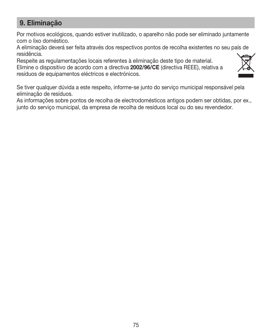 Eliminação | Beurer HDE 30 User Manual | Page 75 / 84