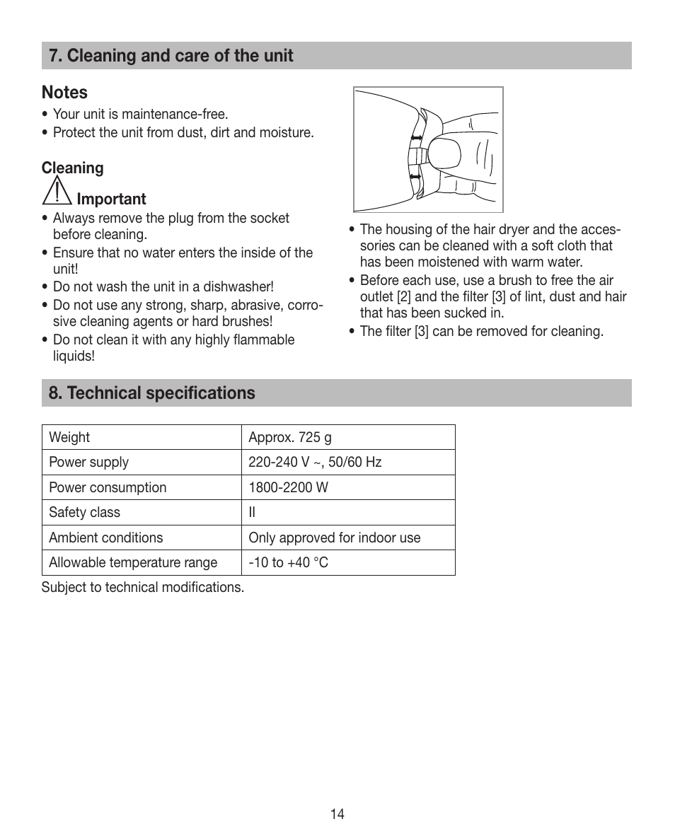 Technical specifications | Beurer HDE 40 User Manual | Page 14 / 80