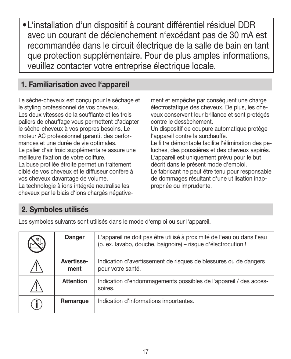 Familiarisation avec l‘appareil, Symboles utilisés | Beurer HDE 40 User Manual | Page 17 / 80