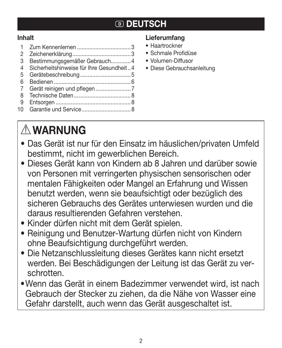 Warnung, D deutsch | Beurer HDE 40 User Manual | Page 2 / 80