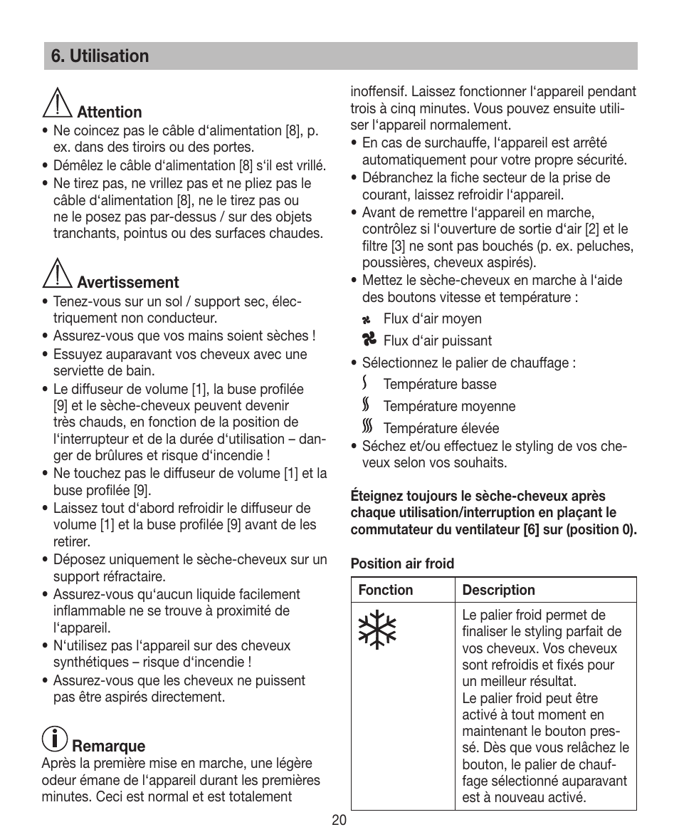 Utilisation | Beurer HDE 40 User Manual | Page 20 / 80